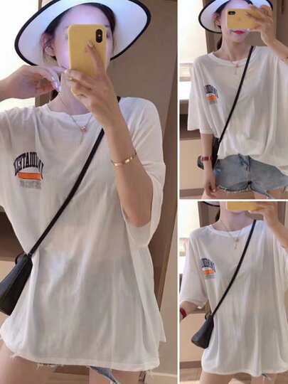 Sun-Protective Tencel Thin Short-Sleeved T-Shirt for Women, Mid-Length Half-Sleeve Top, Loose White European Style, 2025 Summer New Model