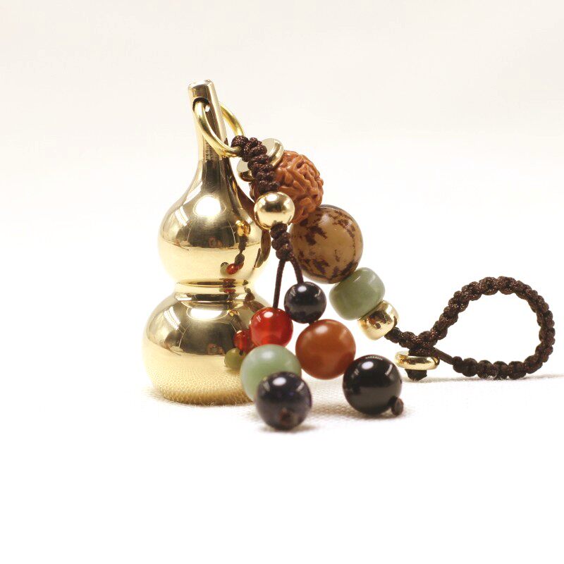 Brass Fu Lu Gourd keychain pendant Creative hand woven rope keychain Men's and women's car key holder
