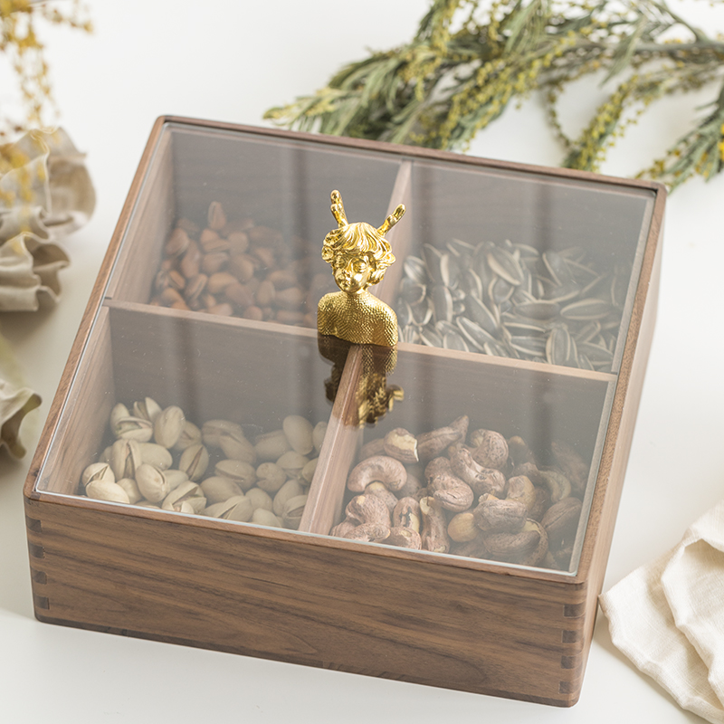 Walnut creative dried fruit plate candy box Household wooden living room snack fruit plate snack grid storage box
