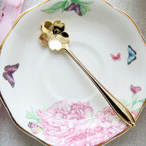 English afternoon tea 304 stainless steel gold plated coffee tea spoon small mixing spoon creative cute cherry blossom spoon