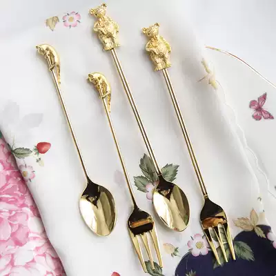 304 stainless steel English afternoon tea gold-plated stirring spoon long handle creative cute coffee spoon Gold dessert spoon