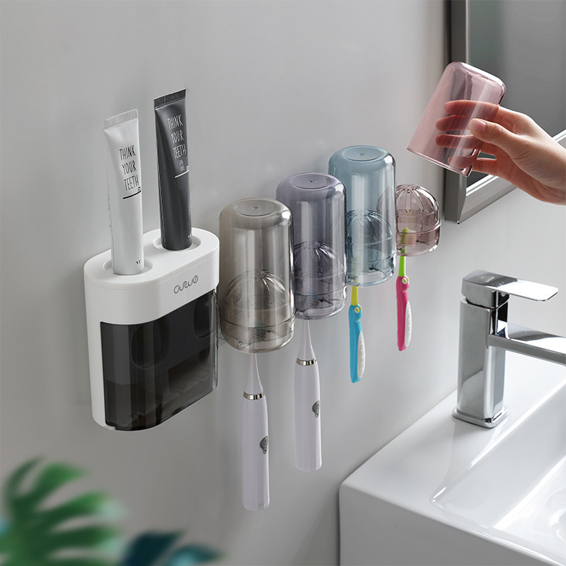 Fully automatic squeezing toothpaste artifact wall-mounted home extruder set punch-free powder room toothbrush holder