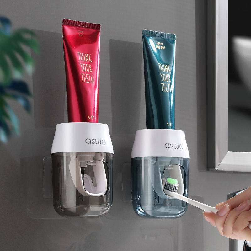 Automatic extrusion toothpaste package suction wall-mounted toothbrush frame free punching toothpaste extrusion artifact bathroom