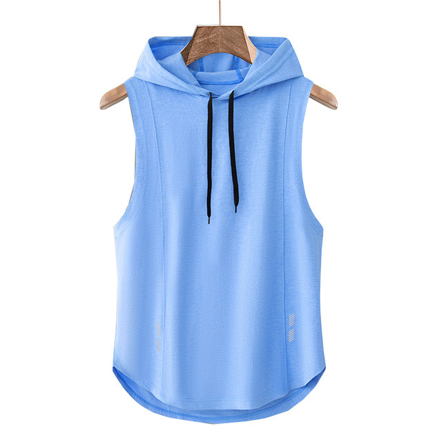 Handsome sleeveless t-shirt men's hoodie 2024 summer thin silky quick-drying vest trendy ice silk hooded sweat vest