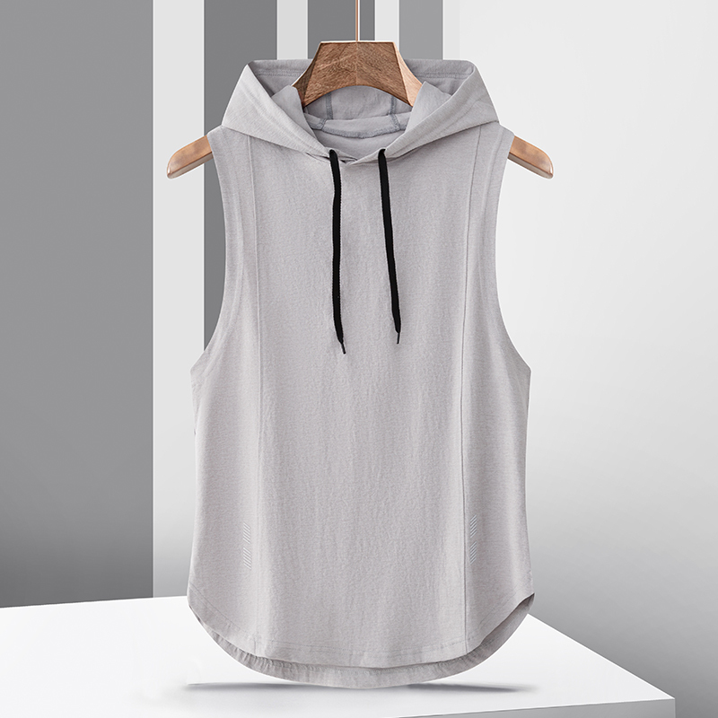 Handsome Sleeveless T-Shirt Men's Hoodie 2026 Summer Thin Silky Quick-Drying Vest Trendy Ice Silk Hooded Sweat Vest