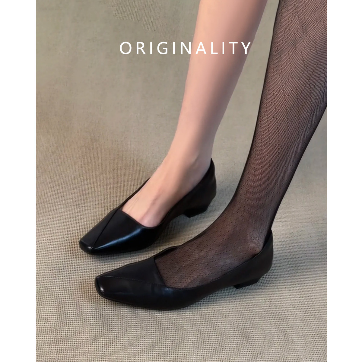 Sheepskin version ~ Genuine leather French minimalist square toe low heel single shoes for women, slip-on, chunky heel, commuting/work shoes