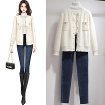 Autumn and winter high-end temperament goddess Fan suit female 2020 new fashion foreign atmosphere Imperial sister light mature style two sets