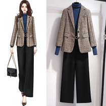 Autumn and winter celebrity temperament suit small fragrant style fashion goddess Fan Lady mature suit wide leg pants two-piece set