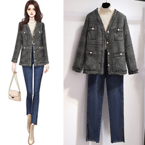 Autumn and winter temperament light mature wind sister fan womens suit pants goddess Fan fashion foreign style small fragrant wind fried street two-piece set