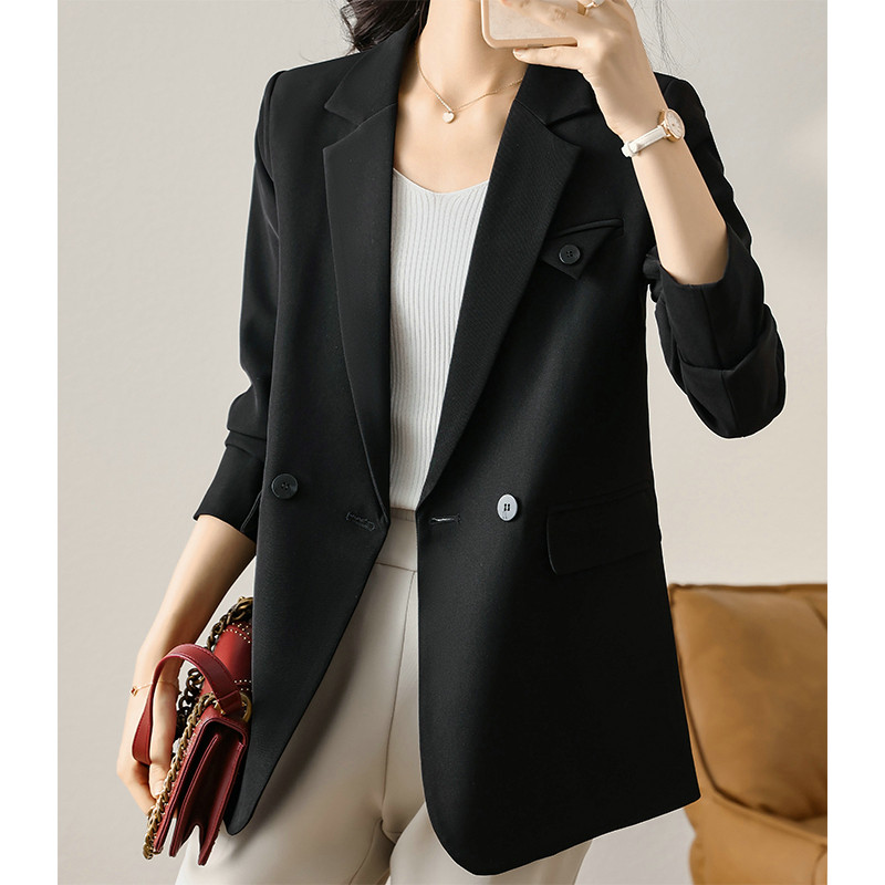 Black Suit Jacket Woman Spring Autumn 2021 New Free Ironing Advanced Design Sense Small Crowdsourced Fashion Chic Casual
