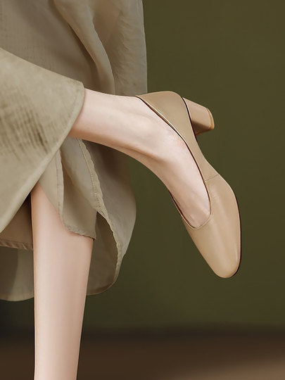 soft sole ! Super Comfortable Women's Spring Shoes Made of Genuine Sheepskin, Granny Shoes with Square Heels, Soft Soles, Ultra-Soft, Non-Abrasive High Heels