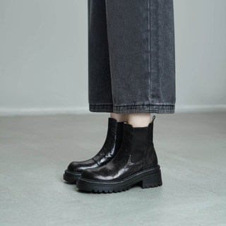 Soft Sheepskin Retro Genuine Leather Chelsea Boots for Women, British Style Street Style Short Boots, Distressed Martin Boots