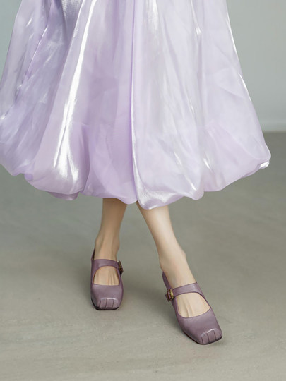 Original Ultra-Soft Washed Horse Leather Retro Mary Jane Shoes for Women, Spring Mid-Heel Chunky Heel Soft Sole Pig Nose Ballet Flats