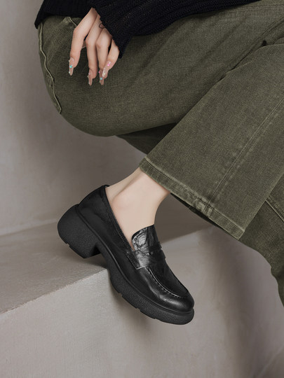 Running Around Won'T Tire You Out! soft sole ! Retro Jk British-Style College Velvet-Lined Round-Toe Flats, Genuine Leather Thick-Soled Loafers for Women