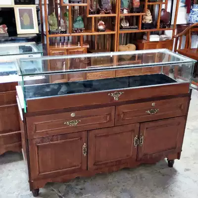 Retro solid wood jewelry display cabinet play Jade Jade Jade glass display cabinet jewelry silver decoration Buddha card Zhongdao counter