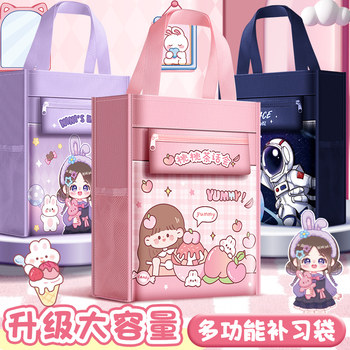 补习袋手提袋拎书袋小学生用女童男孩书包文件袋帆布美术袋补习班学习作业文件试卷收纳袋整理神器儿童补课包
