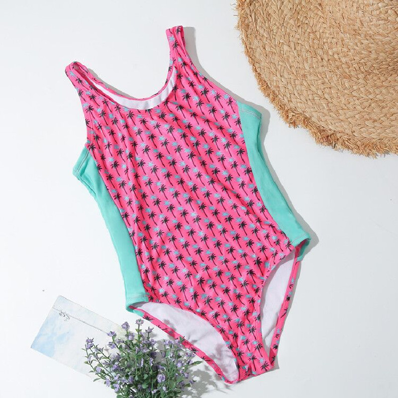 Export to Europe and the United States children's swimsuit female one-piece princess cute coconut tree print girl baby triangle training swimsuit