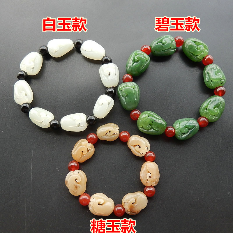 Natural Xinjiang and Tian Yubei jade handmade white jade bracelet with sugar jade chain of jade and jade jade Buddha hand strings