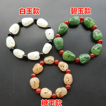 Natural Xinjiang and Tian Yubi jade bracelet white jade bracelet with sugar jade chain of jade and jade jade Buddha hand strings