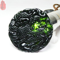 Kirin pendant natural dark green jade black green jade health jade pendant mens and womens necklace Hanfu jade pendant jade pendant