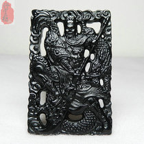 Guan Gong pendant mens natural dark green jade ink double-sided Wu Caishen Jade atmosphere mens pendant jade necklace