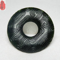 Jade ring jade male natural dark green jade black green jade double-sided reprint pendant Hanfu Jade waist male and female pendant