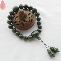 Natural Xinjiang and Tian jade 12 mm jade beads hand chain Qingyu Niu Buddha Pearl Jade Handstring The old man recited Buddha jade chain