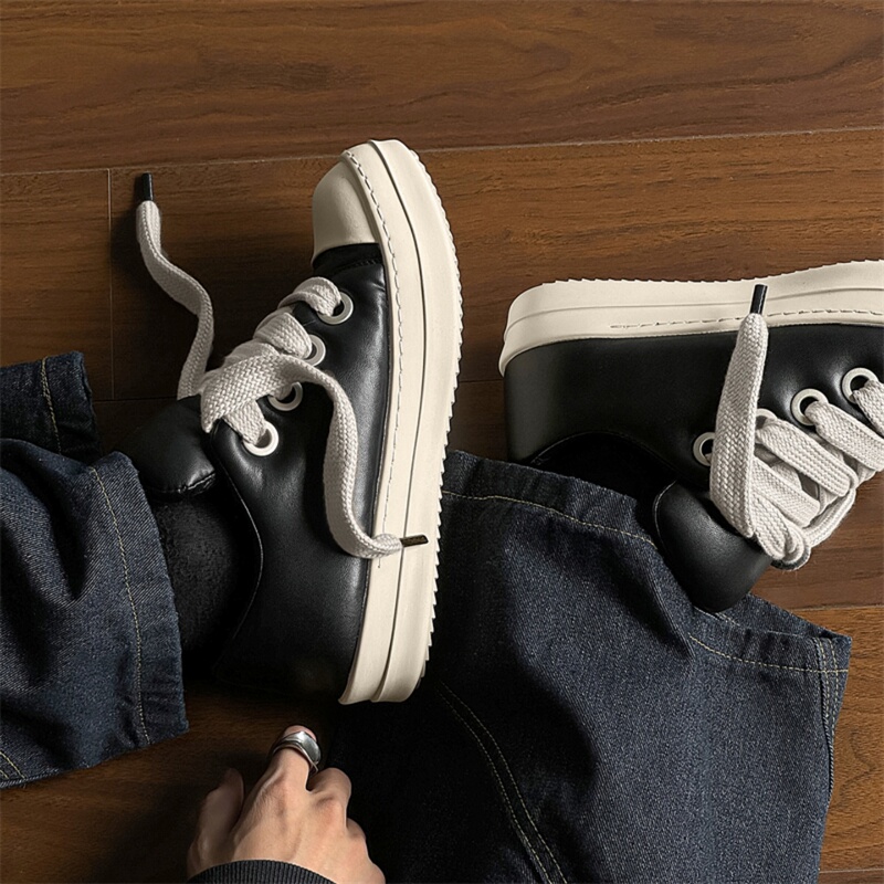 Ro American-Style Thick Shoelaces High Street Sneakers Men's Loafers Ugly-Cute Shoes Chubby Thick-Soled Height-Increasing Big-Toe Shoes Women's