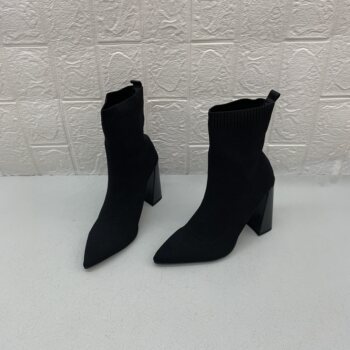 Foreign trade original export fashion women's boots pointed toe flying weaving thick high short boots heel elastic slim boots