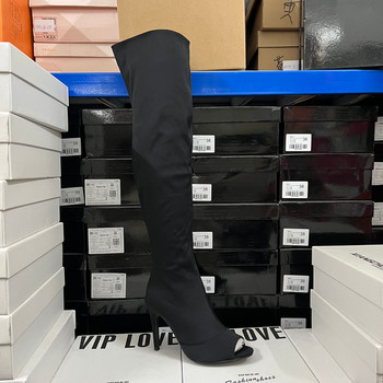 Foreign trade original export fashion women's boots european and american retro black pointed toe stiletto heel side zipper over-the-knee boots