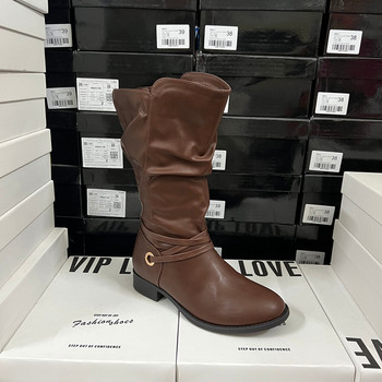 Foreign trade original order export broken code picked up fashionable women's boots round toe low heel belt buckle side zipper boots