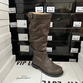 Export original order foreign trade fashion women's boots retro round toe low heel belt buckle women's winter pile boots