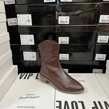 Foreign trade original export order broken code picked up leakage fashion women's boots european and american retro pointed toe thick heel rear zipper short boots