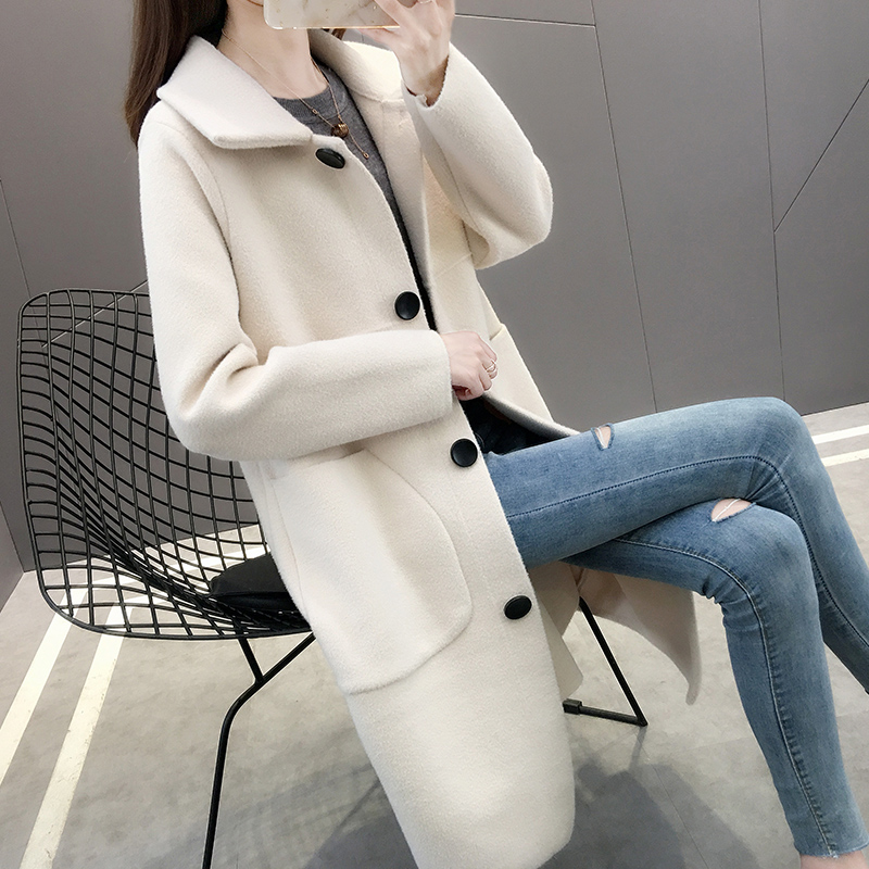 Trung dài vàng áo khoác nữ 2019 mùa thu / mùa đông mới của Hàn Quốc phiên bản của đan cardigan 2020 mùa xuân và mùa thu thủy triều