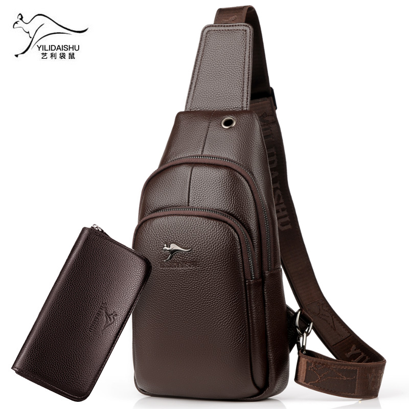 Eriez Kangaroo Men's Chest Bag Soft Leather Leather Messenger Bag First Layer Leather Shoulder Bag Outdoor Fashion Casual Backpack