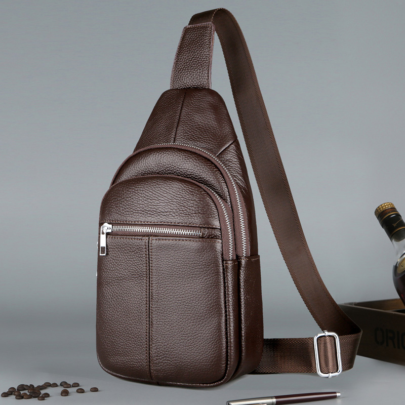 Erie kangaroo men's chest bag leather messenger backpack chest casual shoulder bag large-capacity first layer cowhide men's bag