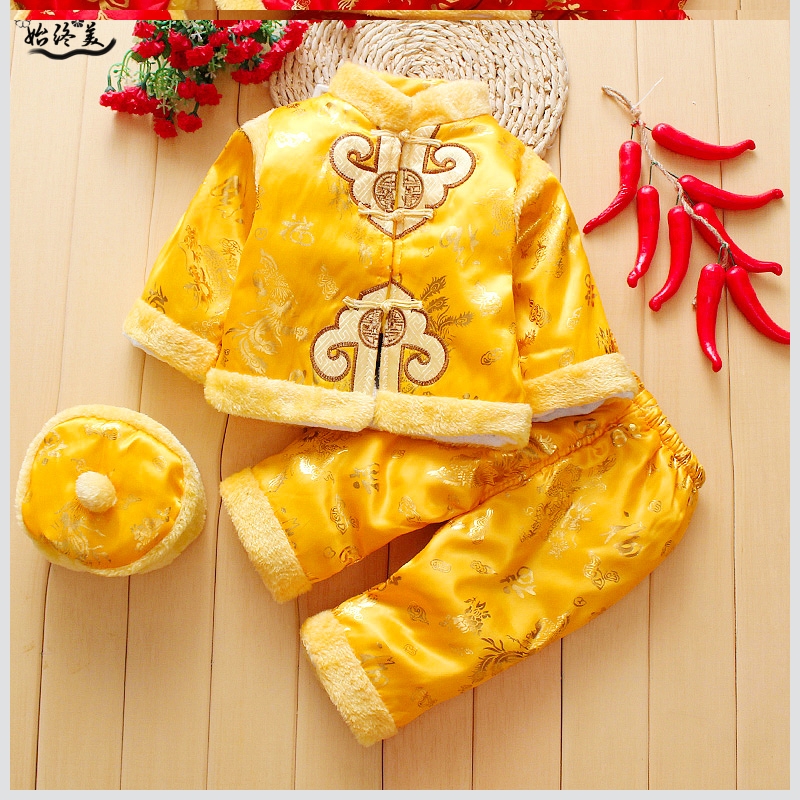 Tang mùa đông bông quần áo 6-12 tháng 0 tuần 1 năm 2 nửa 3 cô gái năm mới Celebration baby baby bộ