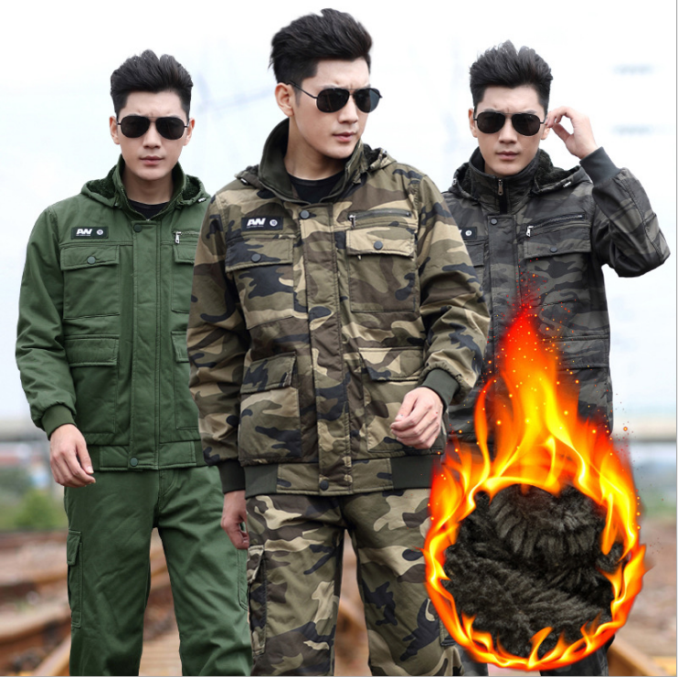 Plus velvet thick cotton camouflage suit men's winter overalls suit labor insurance clothing anti-scalding cotton jacket cotton clothing wear-resistant