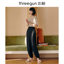 Three-shot bloomers womens seersucker size thin cool home pants 2021 spring and summer new silk light beach trousers