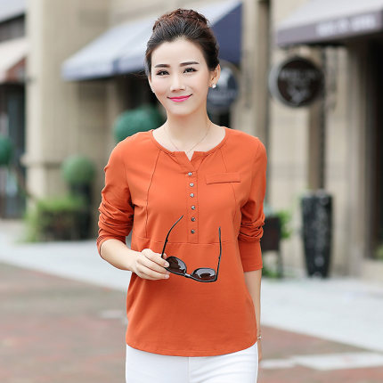 秋长袖t恤女大码宽松韩版圆领棉女式打底衫中