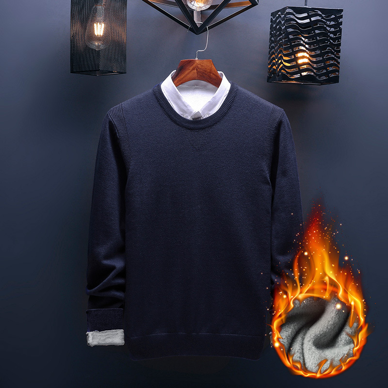 Sweater men's 2020 Winter new thickened and velvety round collar cover head Leisure long sleeves Clothes Round Neckline for men