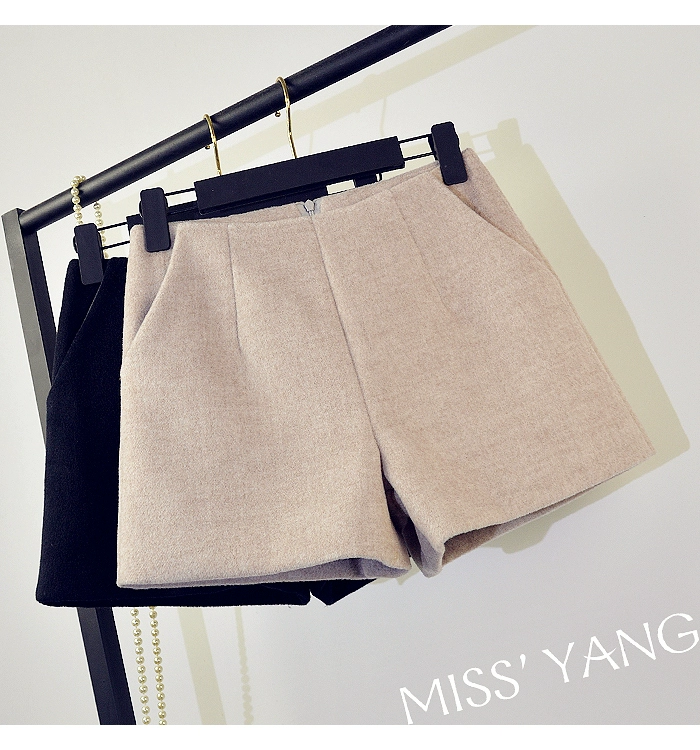 Mùa đông 2018 mới mặc bên ngoài quần short len ​​nữ mùa thu đông Các phiên bản Hàn Quốc của những cô nàng eo cao hoang dã Một chiếc quần ống rộng ống rộng