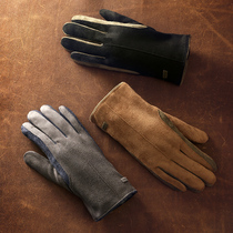 Gloves Mens warm plus velvet thick cotton riding cold-proof wind-proof cycling suede five-finger touch screen autumn and winter