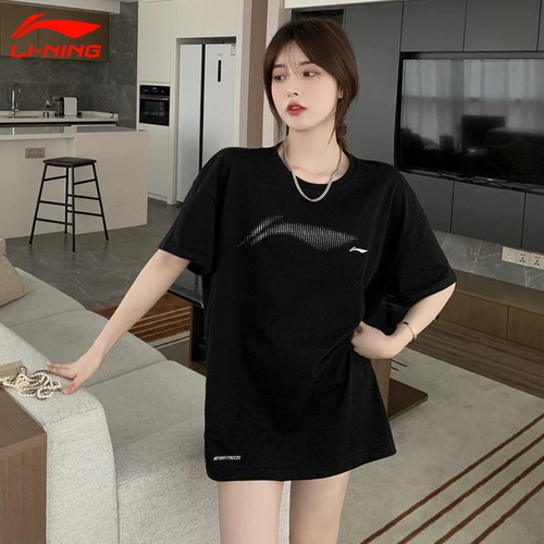 Li Ning, летняя спортивная модная футболка с круглым воротником для отдыха, короткий рукав, свободный крой