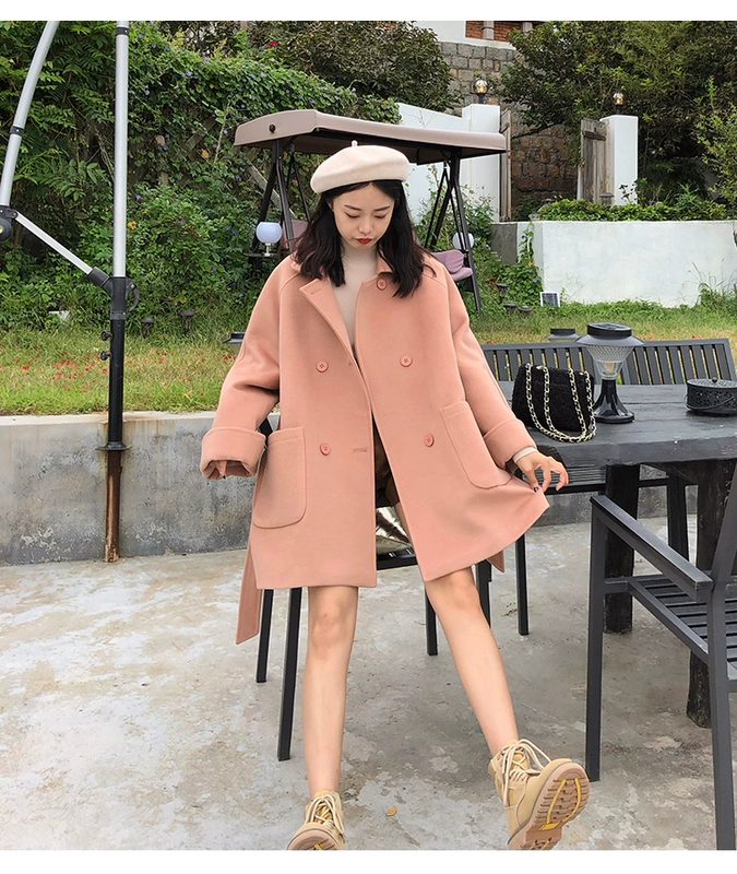 2018 mùa thu đông mới áo len nữ bộ phận sinh dục lỏng lẻo Áo len nữ dài phần phiên bản Hàn Quốc của ve áo thủy triều áo khoác dạ caro nữ