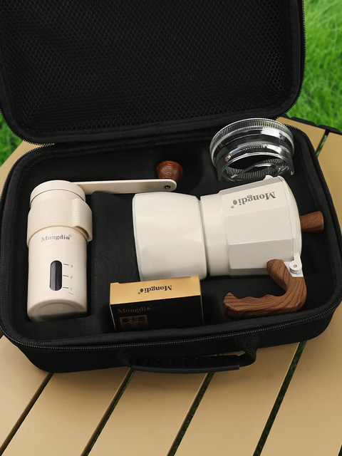Mongdio Double-Valve Moka Pot Set Outdoor Coffee Maker Small Camping Espresso Extraction Hand Grinder Coffee Machine