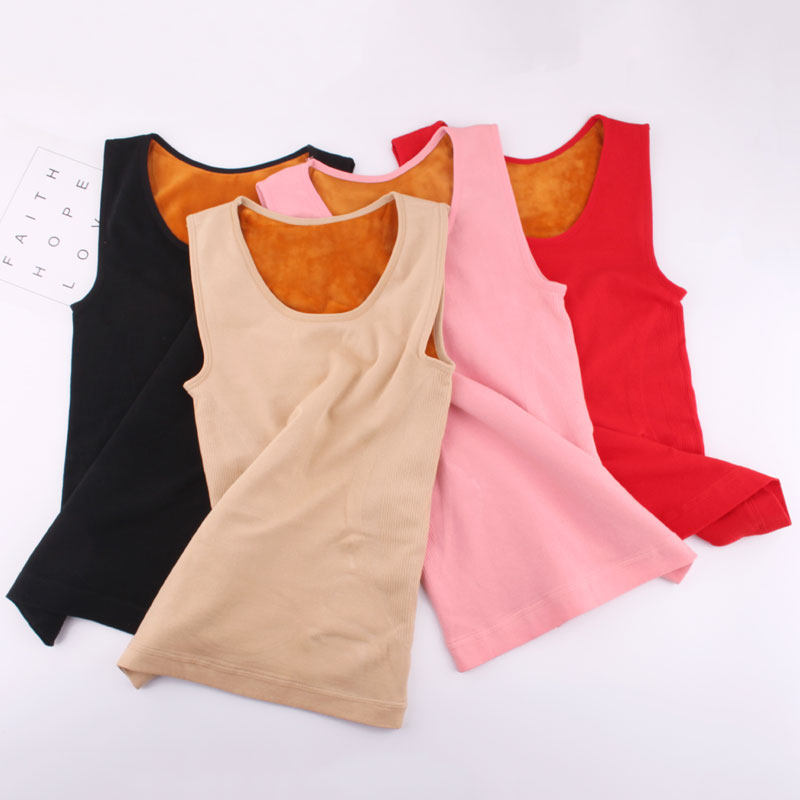 17 autumn and winter round neck seamless body plus velvet warm vest ladies thick top sleeveless inner wear