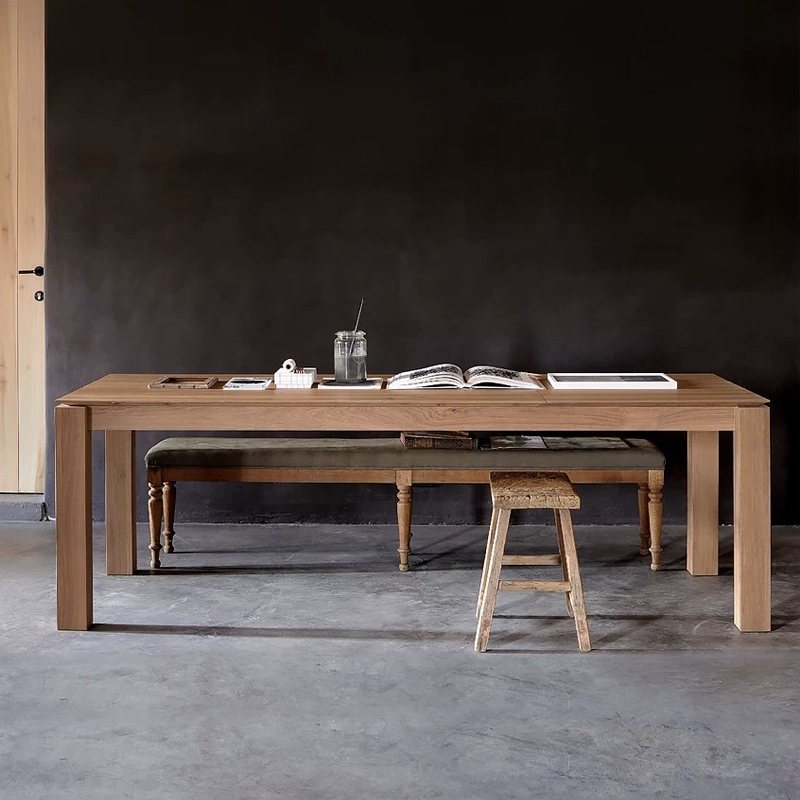 Nordic Wabi-Sabi Style Ethnicraft Slice Teak Solid Wood Dining Table with Vintage Expression Rectangular Workbench