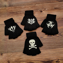 Half Finger Gloves Autumn Winter men and women Green light Luminous Cartoon Students Han Edition Cute Youth Writing Warm Game Perimeter