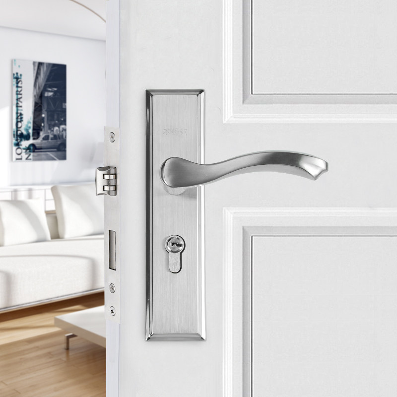 Large 50 steel wooden door solid wood door door lock indoor bedroom room Double tongue lock Home lock minimalist handle plate hand lock